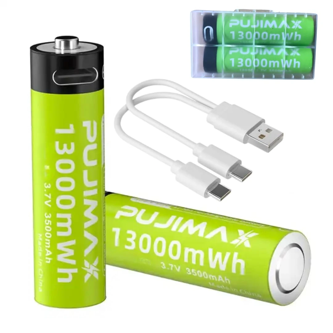 3.7 Volt Rechargeable Battery, 3500mAh Rechargeable Battery via Type C USB, Button Top Battery High Power Long Lasting for Headlamp, LED Flashlight, emergency lights, etc (2pcs Pack+USB Cable) ZX850