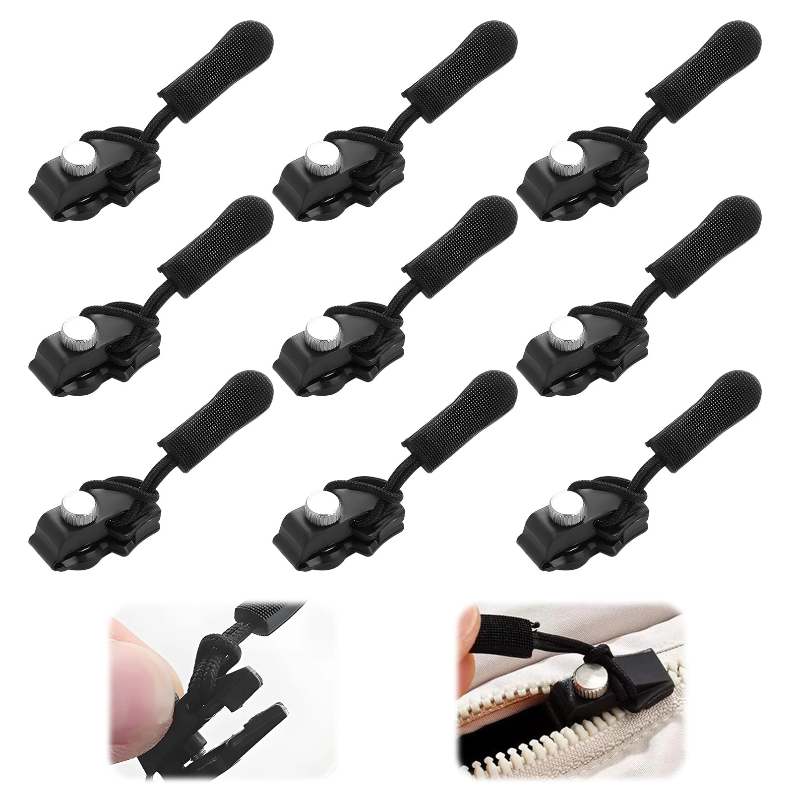 9PCS Zipper Repair Kit Zipper Slider Replacement Zippers Set 3 Sizes Instant Zip Fixer #3#5#7#8#10 Zips Extension & Fixing Zip Puller for Luggage, Backpacks, Jackets, Jeans, No Tools Needed