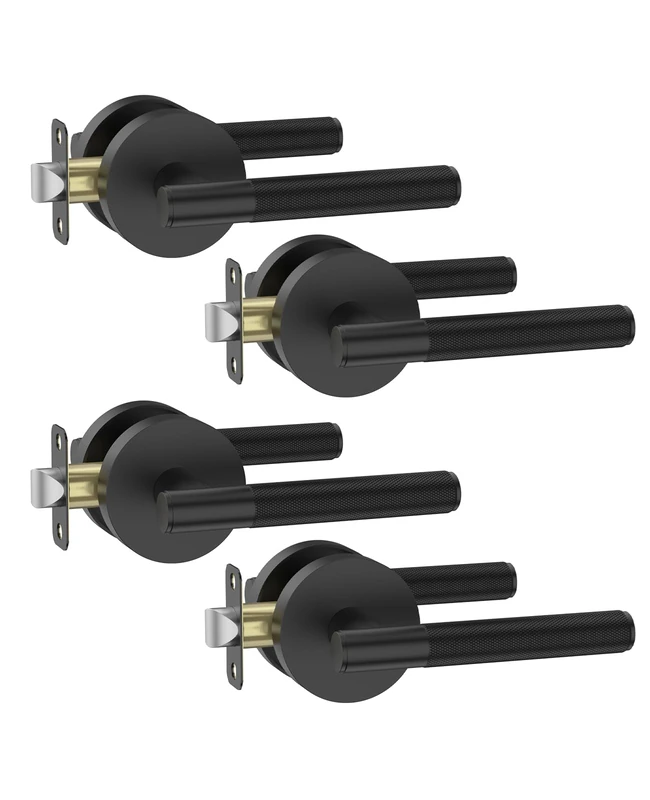 Asidrama 4 Pack Passage Door Handles, Door Lever with Door Knobs Indoor for Bedroom or Bathroom, Heavy Duty Black Door Handles Interior with Locks for Left Right Sided Doors