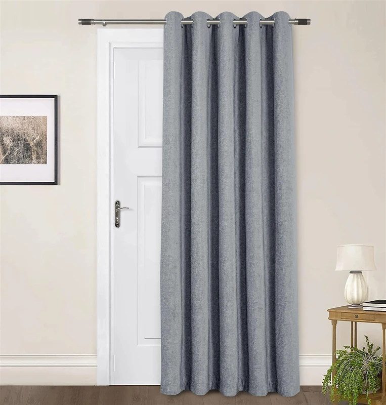 Sundour Amberley Eyelet Ring Top Door Curtain Thermally Lined Curtains Nickel Silver 66x84