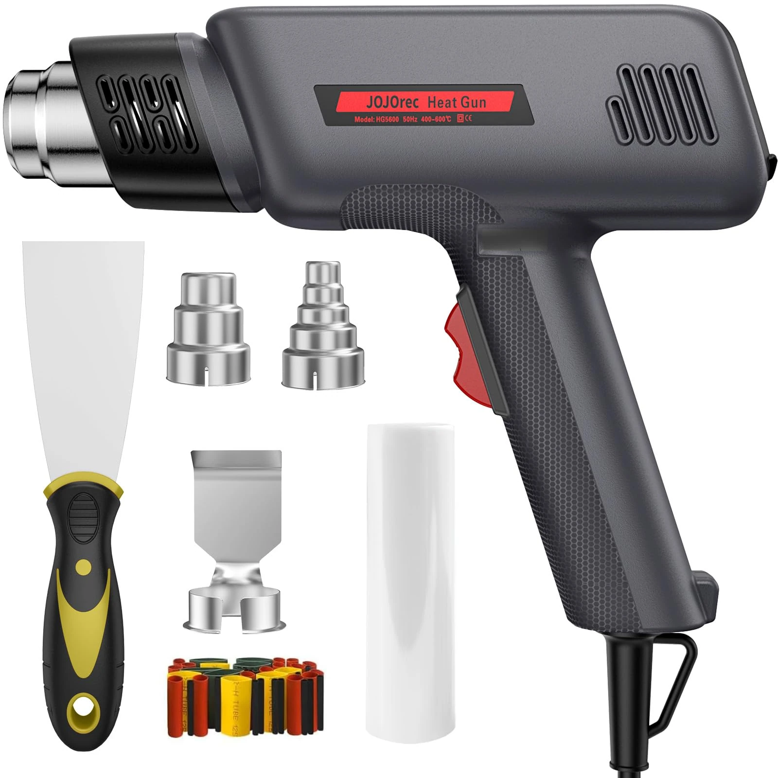 JOJOrec Heat Gun, 2000W Professional Hot Air Gun 400℃ & 600℃ Dual-Temperature Settings, Overload Protection, Double Heating Wire Fast Heating, 6 Accessories for Paint Stripping, Crafts, Shrinking PVC