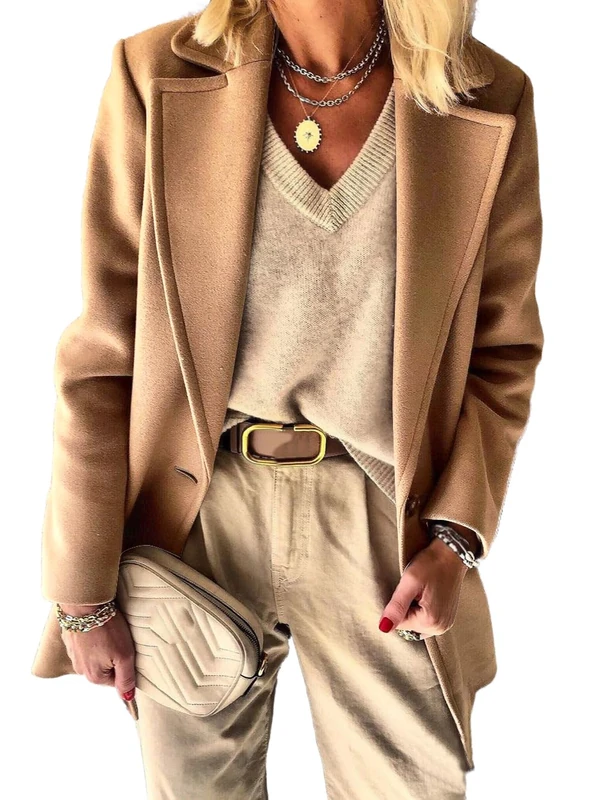 IDEALSANXUN Womens Wool Blazer Fall Winter Pea Coat Business Work Suit Jackets, Camel, XL - Image 1