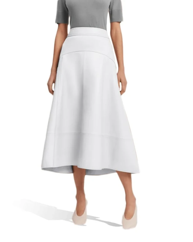 Jild Real Lambskin Leather Skirts for Women High Waist Classical Mid Length Going Out Skirt with Stylish Patchwork, White, S