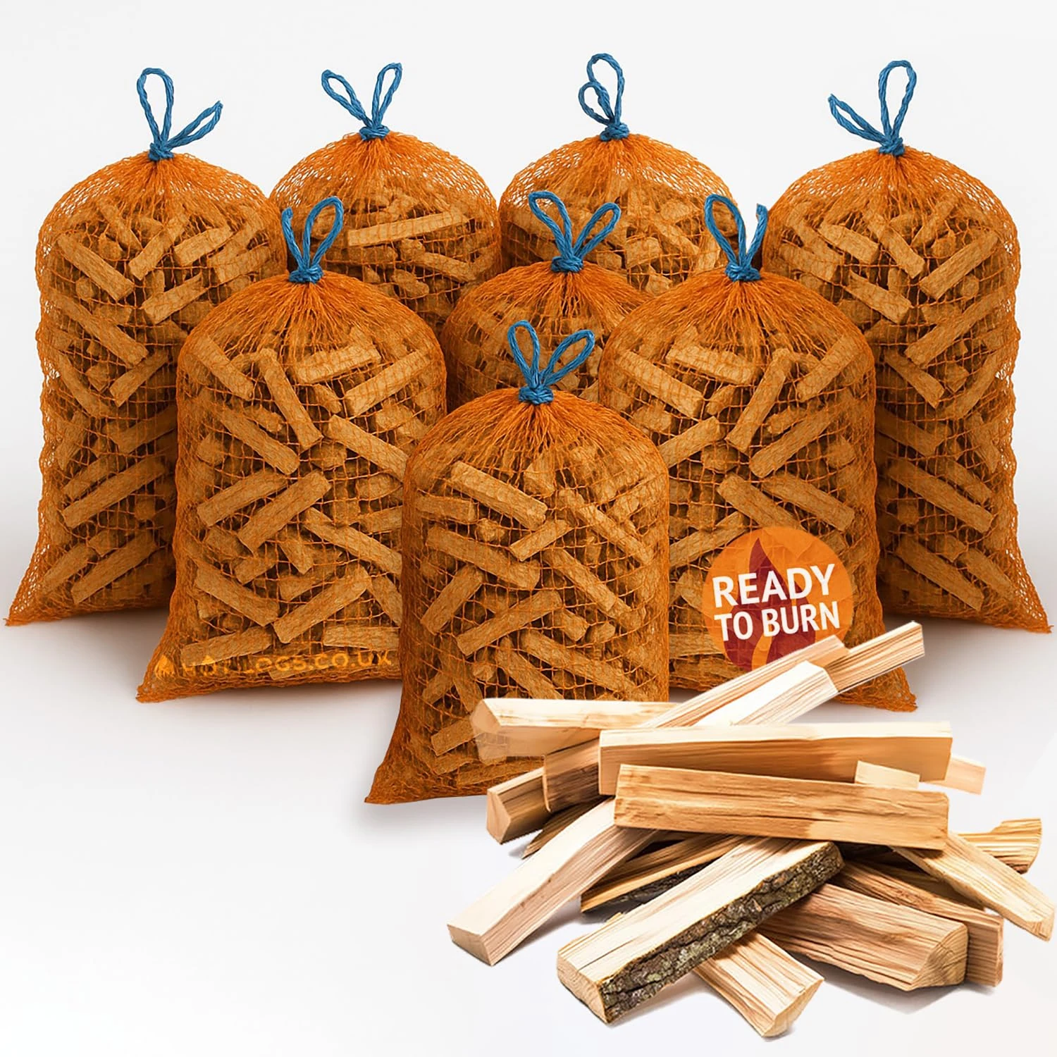 8 Nets of Kiln Dried Kindling Wood - approx 20KG Box of 8 Bags Natural Firelighters For Woodburning Stove, Log Burner, Open Fire Pit, Camping BBQ Pizza Oven. Fire Starters Ready To Burn - approx 20KG