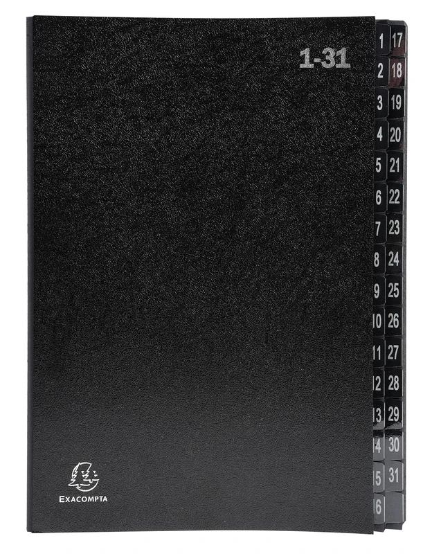 Exacompta - Ref 57032E - Box of 6 Ordonator File Boxes - Hard Cover - Recycled Card Interior - Digital Laminated tabs from 1 to 31-32 compartments - Size 25x33cm - for A4 - Black
