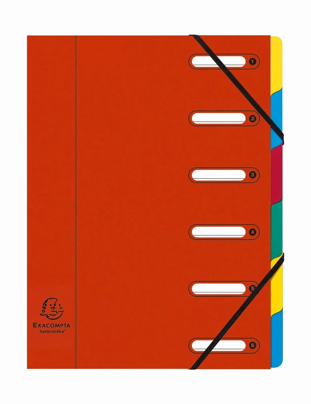 Exacompta - Ref 55065E - Box of 8 HARMONIKA File Boxes - with Elastic Bands and Cut-Out Windows - Glossy Card Cover - Expandable Back - 6 compartments - for A4 - Size 24,5 x 32 cm - red - Image 1