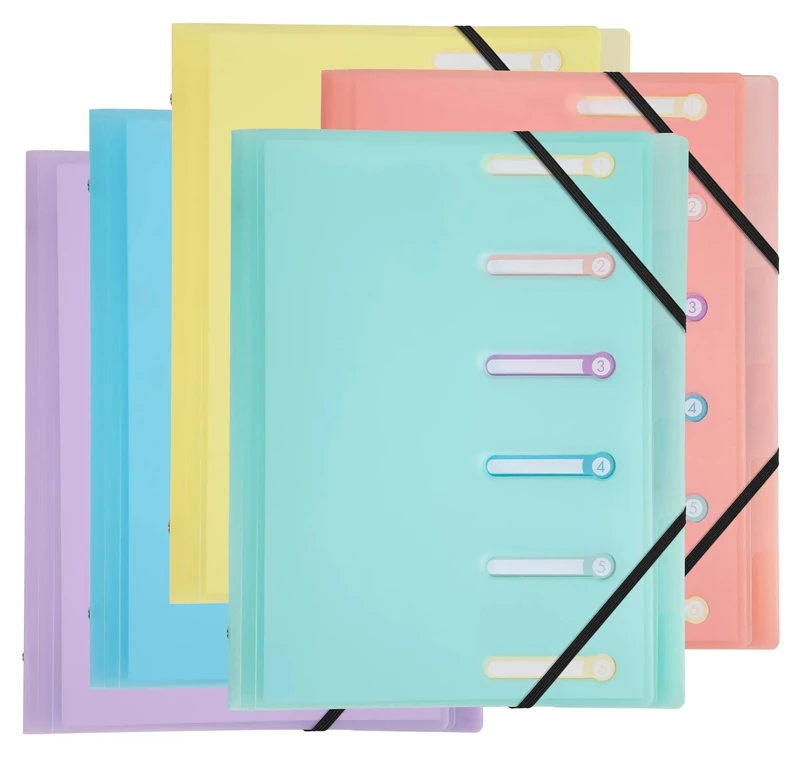 Exacompta - Ref 56170E - Box of 10 Chromaline Pastel File Folders - 3 Flaps - with Elastic Bands and Cut-Out Windows - PP Cover and Interior - 6 compartments - Size 25x32cm - for A4 - Assorted