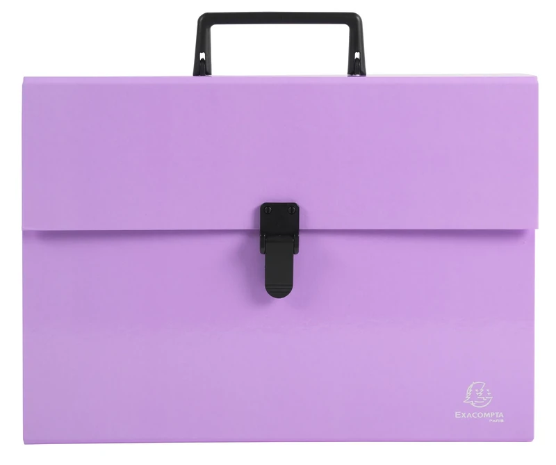 Exacompta - Ref 56765E - Box of 4 case File with Aquarel Handle - Reinforced Multi-Coloured Gussets - Clip Button Closure - 18 compartments - Size 32x24cm - for A4 - Purple Colour