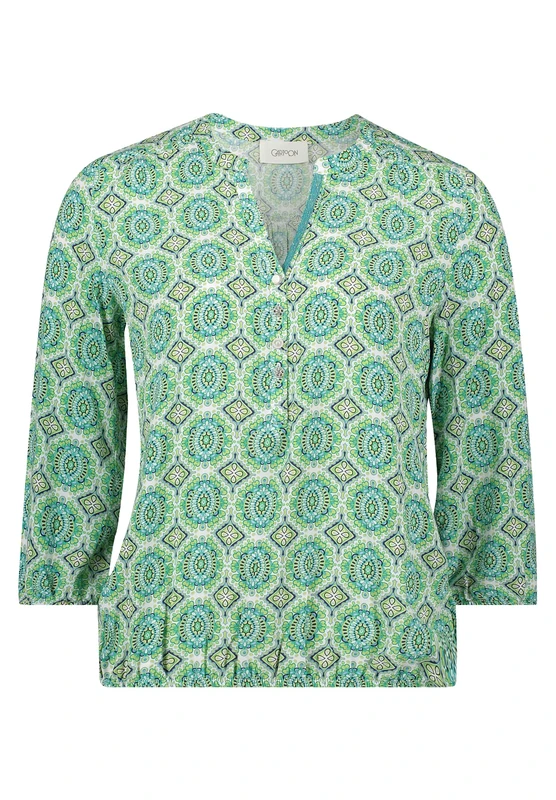 Cartoon Women's Blouse, 100% Viscose, Green/Blue, 10