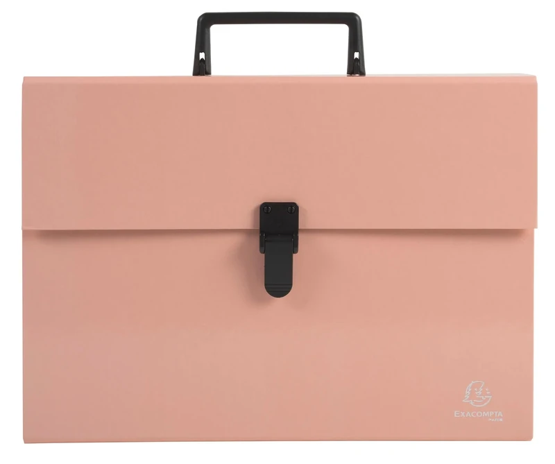 Exacompta - Ref 56767E - Box of 4 case File with Aquarel Handle - Reinforced Multi-Coloured Gussets - Clip Button Closure - 18 compartments - Size 32x24cm - for A4 - Coral