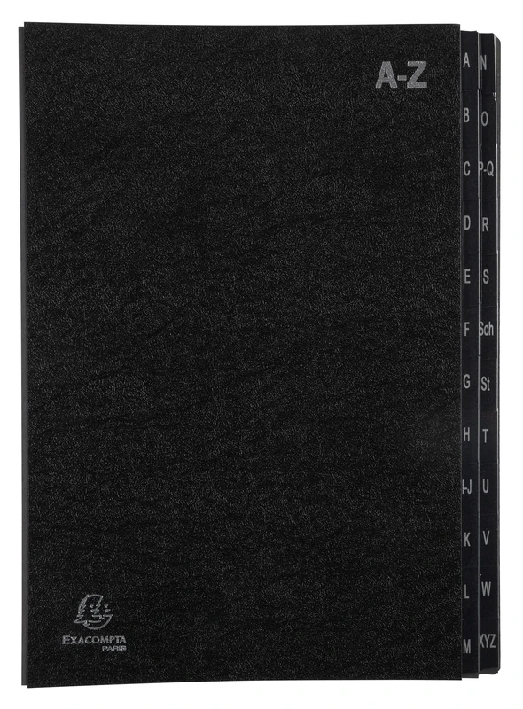 Exacompta - Ref 57024E - Box of 8 Ordonator File Boxes - Hard Cover - Recycled Card Interior - Laminated tabs from A to Z - 24 compartments - Dimensions 24 x 34 cm - Black