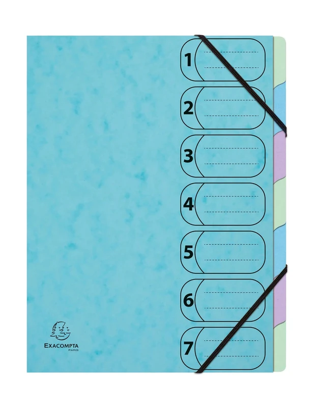 Exacompta - Ref 56560E - Box of 8 HARMONIKA Aquarel File Boxes - with Elastic Bands and Printed Windows - Expandable Spine - Glossy Card Cover - 7 compartments - 24.5x32cm - A4 - Assorted