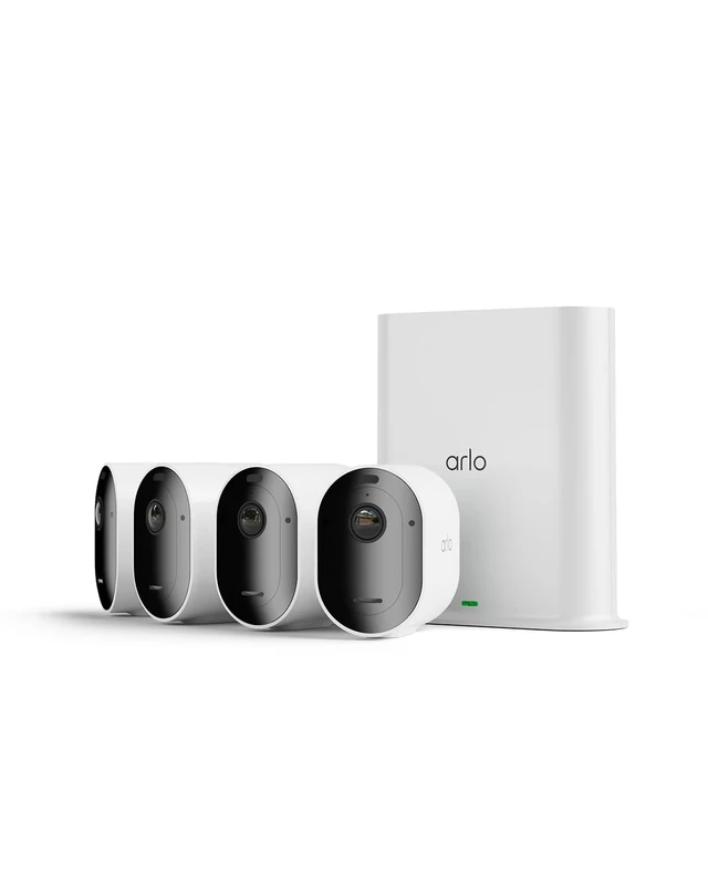 Arlo Pro 5 Security Camera Outdoor Wireless with SmartHub Local Storage, 2K Outdoor Camera Kit with Rechargeable Battery, Free Trial of Secure, Advanced Colour Night Vision, 4 Cameras, White
