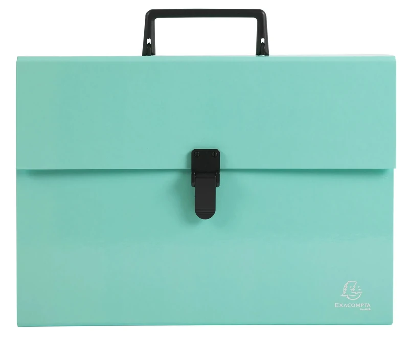 Exacompta - Ref 56763E - Box of 4 case File with Aquarel Handle - Reinforced Multi-Coloured Gussets - Clip Button Closure - 18 compartments - Size 32x24cm - for A4 - Pastel Green
