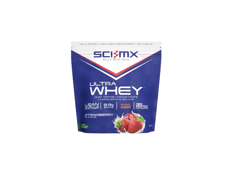 SCI-MX Ultra Whey Protein Muscle Building & Recovery Protein Powder with Naturally Occurring Glutamine & Amino Acids - Strawberry Flavour - 2Kg (44 Servings)