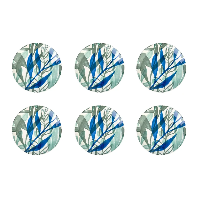 GENEVIEVE LETHU Kalamata 545289 Set of 6 Flat Plates Diameter 26.5 cm Porcelain Plates with Floral Decorations Blue, White, Green - Image 1