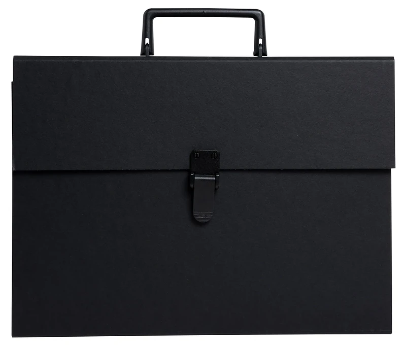 Exacompta - Ref 58421E - Box of 4 File Boxes with Economic Handle - Paper Bound Cover - Closing with Push Button - 20 compartments - Size 38.5x25x12cm - Black