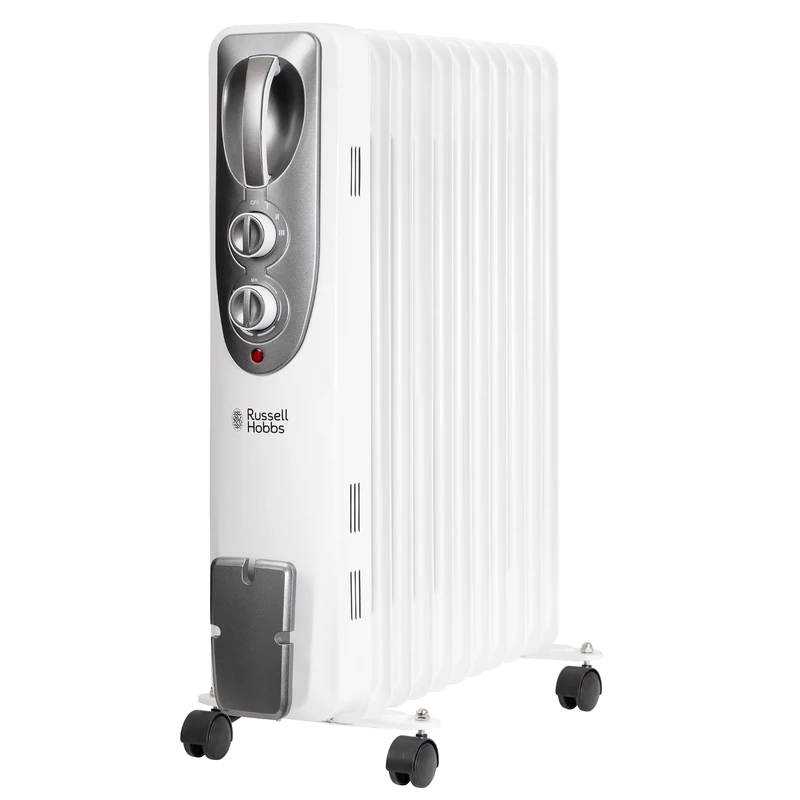 Russell Hobbs 2500W Oil Filled Radiator, 11 Fin Portable Electric Heater in White, Adjustable Thermostat with 3 Heat Settings, Overheat Protection, 25m sq Room Size 2 Year Guarantee RHOFR1106