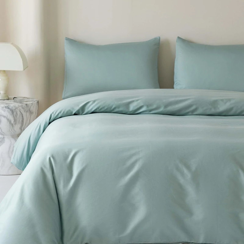 HeimenAogo Egyptian Cotton Duvet Cover King Size Sateen Weave, Silky Soft and Breathable Bedding Set with Zipper Closure, Long Staple Cotton Bed Linen Skylight Blue 3Pcs (104"×90")