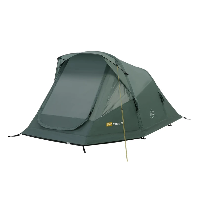 KADVA Aircamp Camping Tent for 3 People with Pump Tunnel Construction 210 x 110 x 180 x 140 cm Waterproof Spacious Canopy Over Entrance Ventilation Pockets Colour Green
