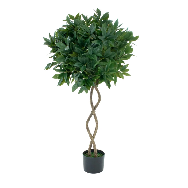 Artificial Twisted Trunk Bay Tree, Topiary Faux Tree, Premium Quality Wood Effect Trunk and Natural Appearance Leaves and Brown Berries, UV Protected, Indoor and Outdoor Use