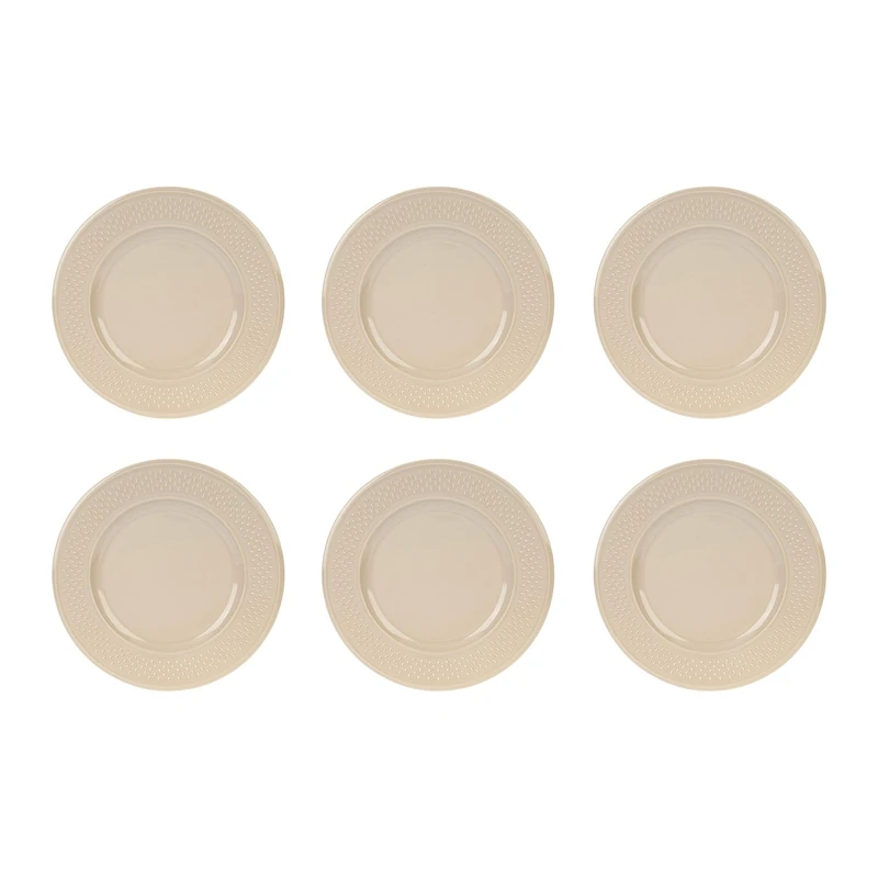 GENEVIEVE LETHU 545266 Set of 6 Flat Plates with Grain de Rice Design Earthenware Taupe Diameter 27 cm - Image 1