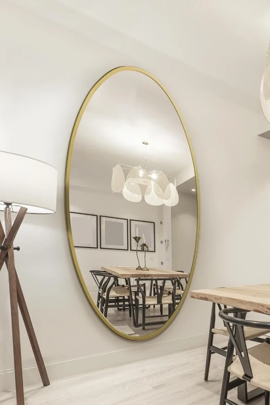 MirrorOutlet The Ovale - Large Gold Framed Oval Pond Wall Mirror 79" X 44" (200cm X 112cm) Silver Mirror Glass On A Black Backing.