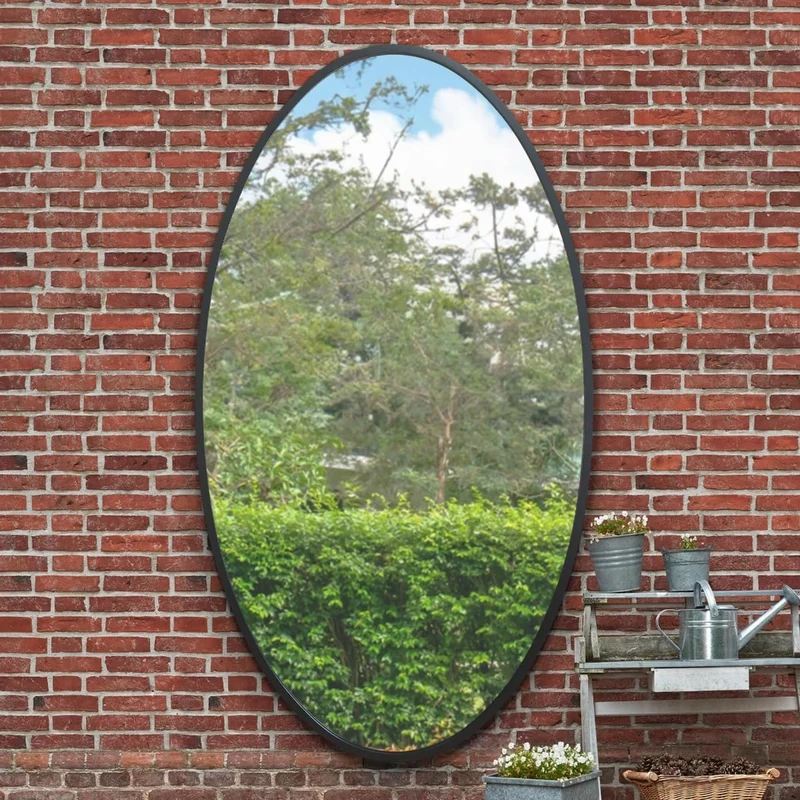 MirrorOutlet The Ovale - Large Black Framed Oval Pond Garden Wall Mirror 79" X 44" (200cm X 112cm) Silver Mirror Glass On A Black Backing.