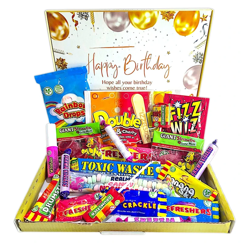 Retro Sweets gift for Birthday | The Ultimate 80's & 90's Sweet Hamper Experience | Happy Birthday sweets gift box | Letterbox friendly | Sweets Hamper | Vegetarian Friendly |