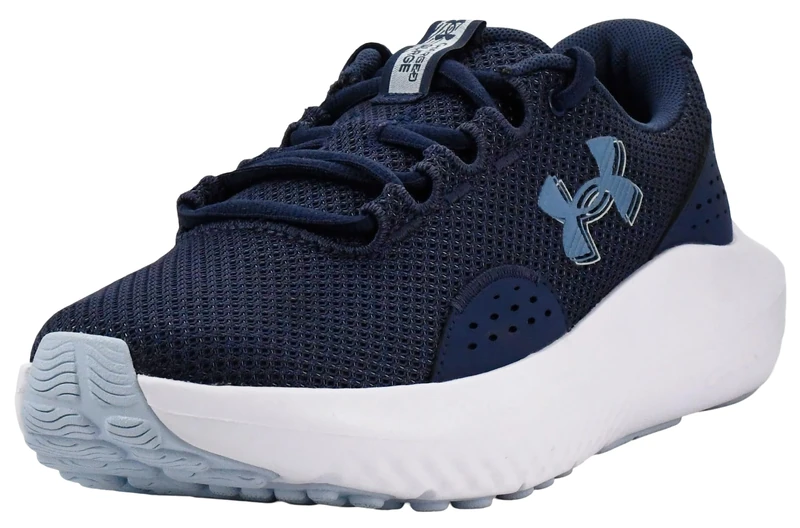 Under Armour Women's Charged Surge 4, Comfortable Women's Runners with Breathable Mesh Upper Design, Durable and Responsive Ladies' Trainers,Washed Navy / Blue Calm / Metallic Blue Calm,3.5