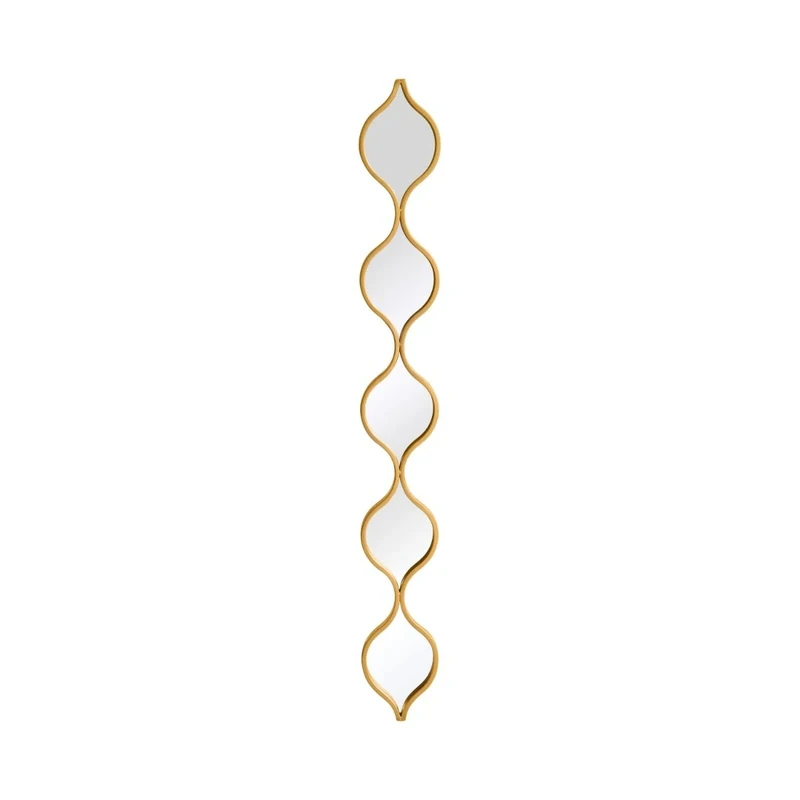 MirrorOutlet The Quinque - Gold Metal Framed Tear Drop Garden Wall Mirror 49" X 6" (124CM X 15CM) Silver Mirror Glass with Black all weather Backing.