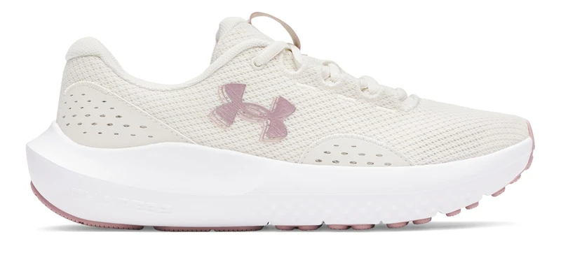 Under Armour Women's Charged Surge 4, Comfortable Women's Runners with Breathable Mesh Upper Design, Durable and Responsive Ladies' Trainers,Summit White / Tourmaline Pink / Metallic Tourmaline Pink,3
