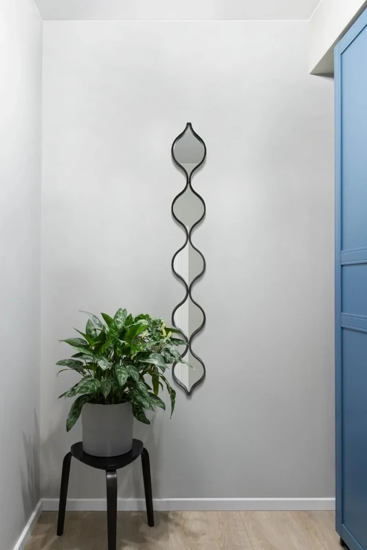 MirrorOutlet The Quinque - Black Metal Framed Tear Drop Wall Mirror 49" X 6" (124CM X 15CM) Silver Mirror Glass with Black all weather Backing.