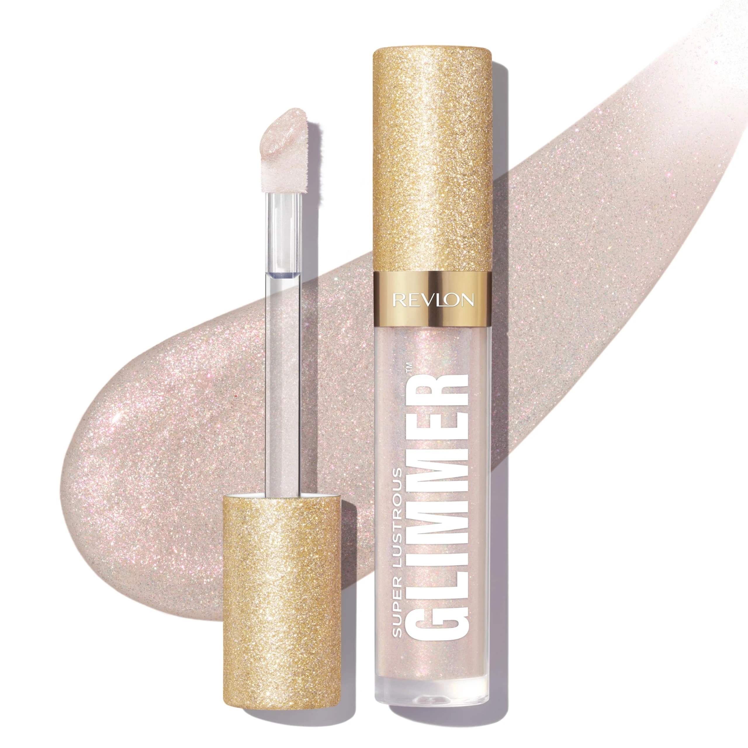 Revlon Super Lustrous Glimmer Gloss – Hydrating & Plumping Lip Gloss with Plant-Based Glitter, 3D Shimmer, 39% Hydration Boost & Oversized Applicator, Diamond Drama