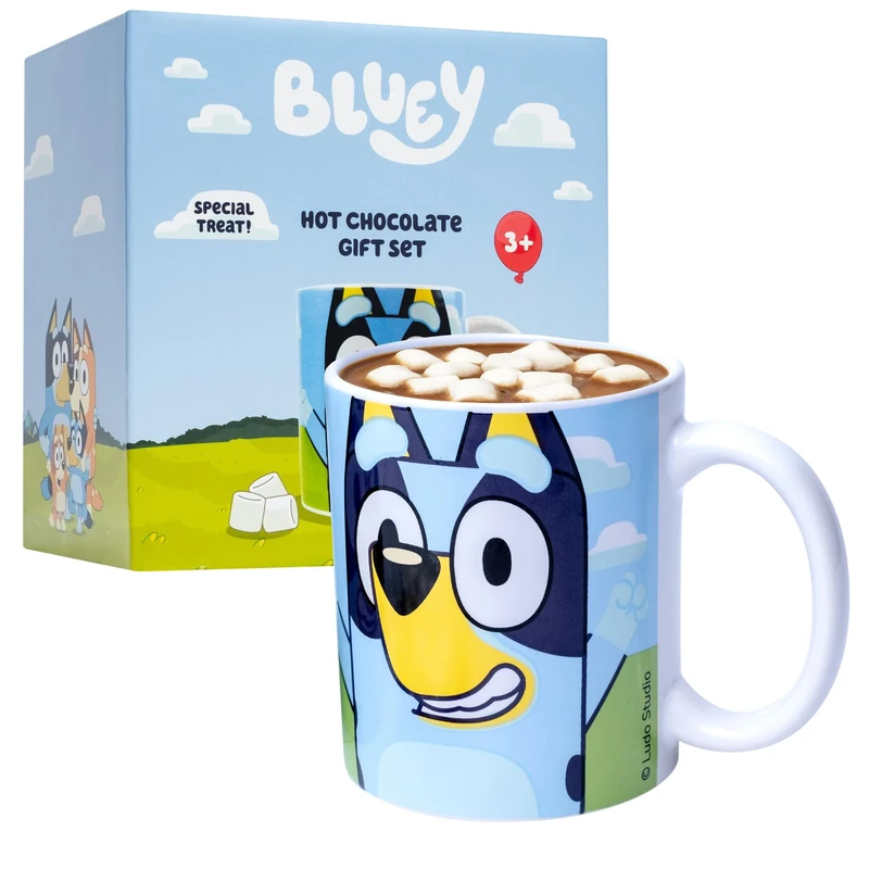 Bluey Hot Chocolate Gift Set - Featuring Bingo and Bluey Mug for Kids or Adults, Includes Hot Chocolate Mix, Mini Marshmallows, Ceramic Mug, Gifts for Boys & Girls, Birthday, Mothers Day Gifts