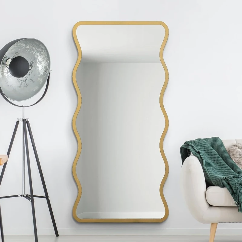 MirrorOutlet The Fluctus - Gold Metal Wavy Framed Rectangular Wall Mirror 67" X 31" (170CM X 80CM) Silvered Mirror Glass. Extra Large. Landscape or Portrait