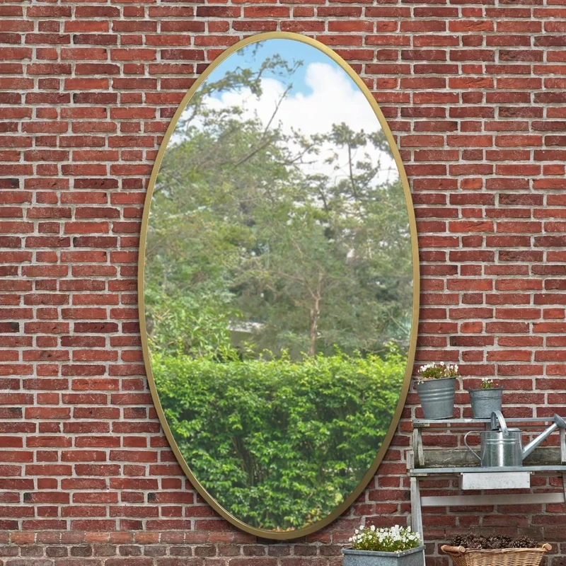MirrorOutlet The Ovale - Large Gold Framed Oval Pond Garden Wall Mirror 79" X 44" (200cm X 112cm) Silver Mirror Glass On A Black Backing.