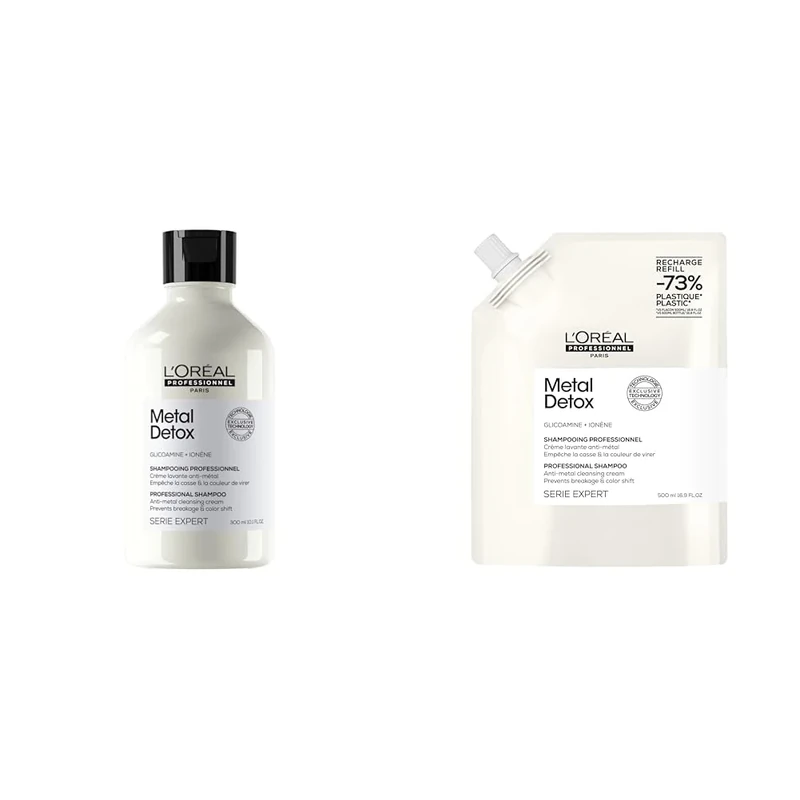 L'Oréal Professionnel Metal Detox sulphate free Shampoo 300ml and Refill pack 500ml for breakage & colour protection