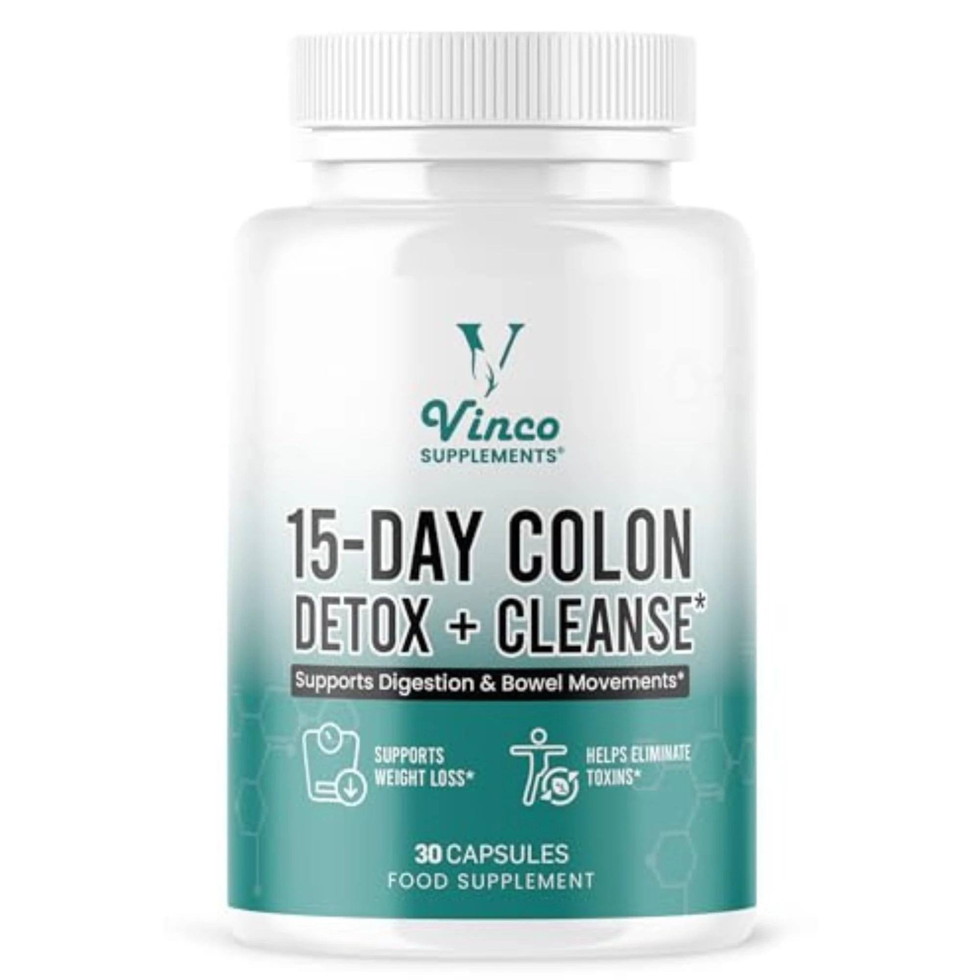 Vinco Colon Cleanse 15 Day Detox - Supports Weight Loss - Eliminates Toxins - Relieves Constipation & Bloating - Probiotics for Gut Health - Promotes Regularity - Herbal Stool Softener