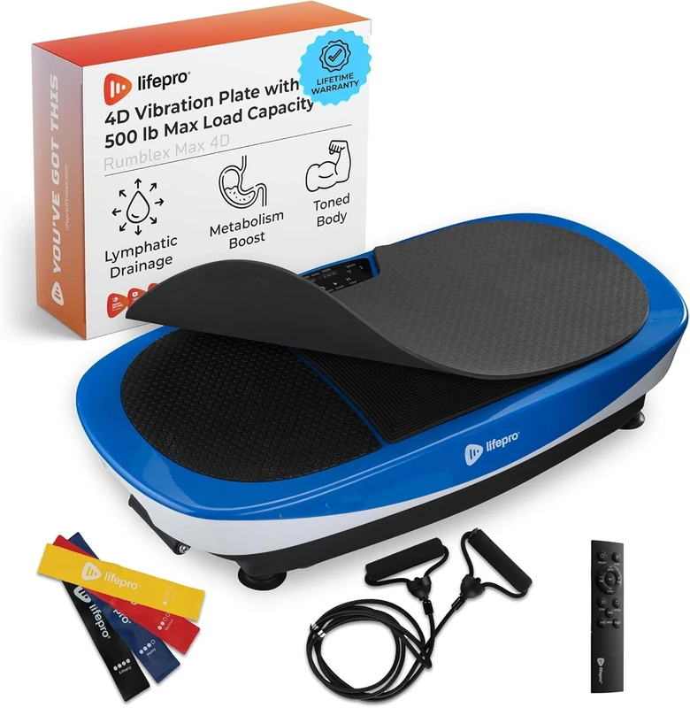 LifePro Rumblex Max 4D Vibration Plate Exercise Machine | Vibrating Plate Exercise Machine With Resistance Bands For Home Fitness, Recovery, Training (Dark Blue)