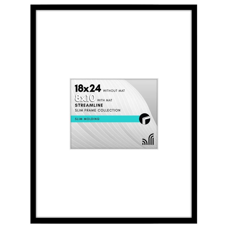 Americanflat 18x24 Picture Frame with Polished Plexiglass - Gallery Matted Frame Fits 10x8 Photos with Mat or Use as 18x24 Frame Without Mat - Thin Border Gallery Frame - Streamline Collection - Black