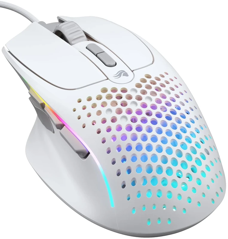 Glorious Model I 2 Wired Gaming Mouse - 9 Programmable Buttons (2 Swappable), 66g Superlight, 26k Optical Sensor, 80M Click Rated Switches, MMO/MOBA/FPS, Side Thumb Rest - White