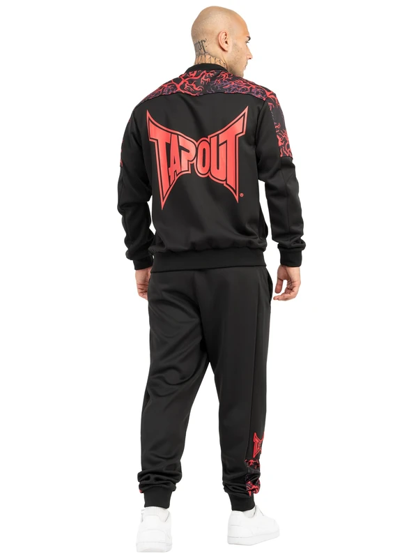Tapout Men's Roots Taptrack Tracksuit, Black/Red/Aubergine, M
