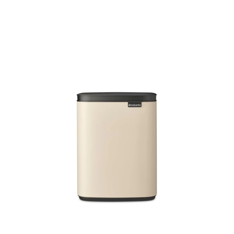 Brabantia Bo Waste Bin 7L | Compact Rectangular Rubbish Bin with Soft-Close Lid and Removable Inner Bucket | Wall-Mountable or Freestanding Design for Bathroom, Kitchen, or Office | Soft Beige