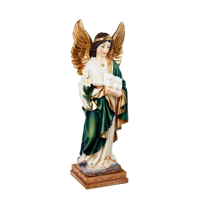 DRW Figure Arcangel San Gabriel Protector of Communications Workers, Postmen, Ambassadors, Journalists and Messengers of Resin Hand Painted 9x9x32cm