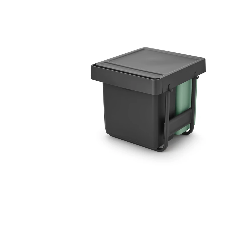 Brabantia Sort & Go Pull Out Bin | 10+10+20L Built-in Under Sink Cupboard Bin Inside Door for Kitchen | Integrated Double Waste Recycling Unit with Smooth Rails, Removable Inner Buckets | Grey & Green