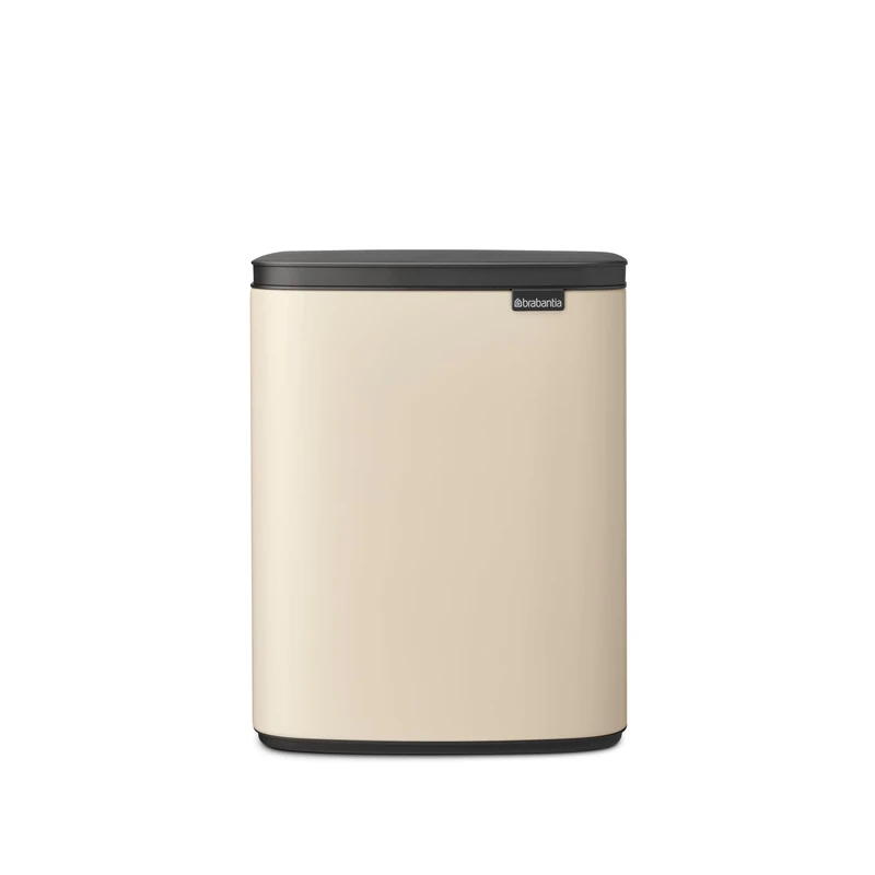 Brabantia Bo Waste Bin 12L | Compact Rectangular Rubbish Bin with Soft-Close Lid and Removable Inner Bucket | Wall-Mountable or Freestanding Design for Bathroom, Kitchen, or Office | Soft Beige