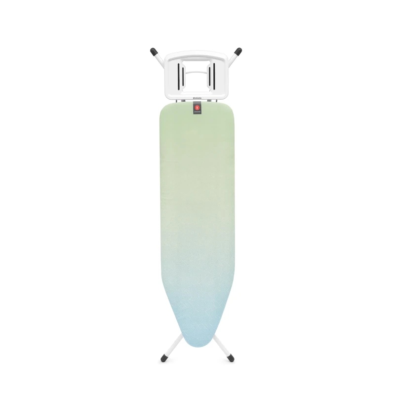 Brabantia Ironing Board B, 124x38cm - Soothing Sea | 100% Fairtrade Cotton | 8mm Foam Layer | Stable & Anti-Wobble Frame | Foldable with Adjustable Height & Solid Steam Iron Rest