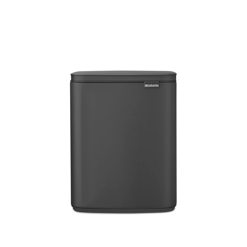 Brabantia Bo Waste Bin 12L | Compact Rectangular Rubbish Bin with Soft-Close Lid, Removable Inner Bucket | Wall-Mountable or Freestanding Design for Bathroom, Kitchen or Office | Mineral Infinite Grey