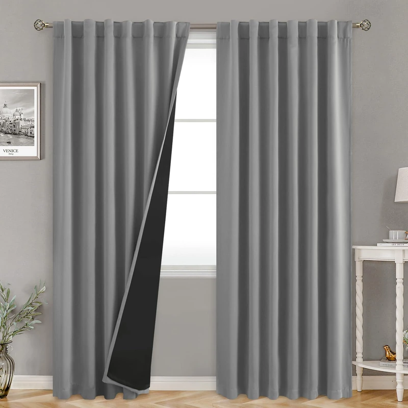BGment Full Blackout Curtains with Thermal Insulation Liner Curtains 90 Inches Long, Rod Pocket and Back Tab Double Layer Room Darkening Window Curtain for Bedroom(52 x 90 Inch, 2 Panels, Dove Grey)